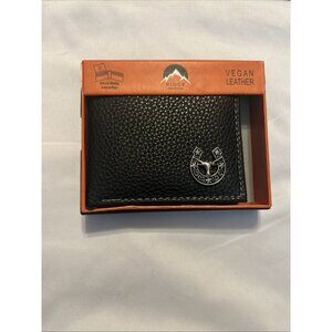Western Mens Bifold Wallet Black Genuine Leather Longhorn Horeshoe Concho Cowboy
